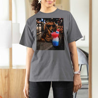 4th Of July Dachshund Drinking Slushie T Shirt For Women Patriotic 250 Anniversary USA Dog Lovers Funny Meme