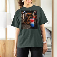 4th Of July Dachshund Drinking Slushie T Shirt For Women Patriotic 250 Anniversary USA Dog Lovers Funny Meme