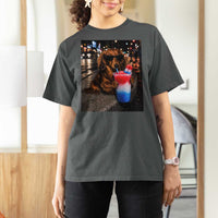 4th Of July Dachshund Drinking Slushie T Shirt For Women Patriotic 250 Anniversary USA Dog Lovers Funny Meme