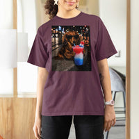 4th Of July Dachshund Drinking Slushie T Shirt For Women Patriotic 250 Anniversary USA Dog Lovers Funny Meme