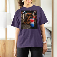 4th Of July Dachshund Drinking Slushie T Shirt For Women Patriotic 250 Anniversary USA Dog Lovers Funny Meme