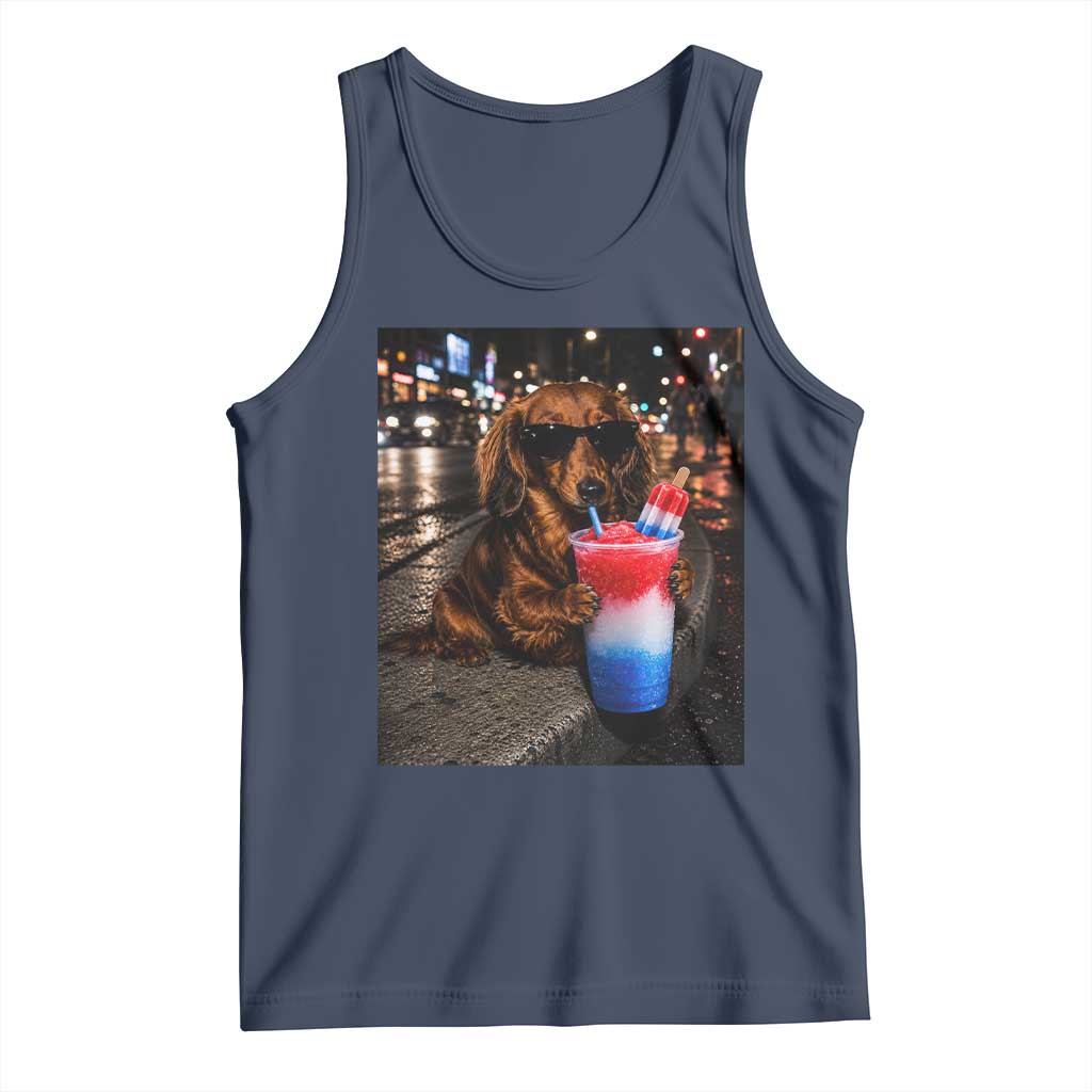 4th Of July Dachshund Drinking Slushie Tank Top Patriotic 250 Anniversary USA Dog Lovers Funny Meme