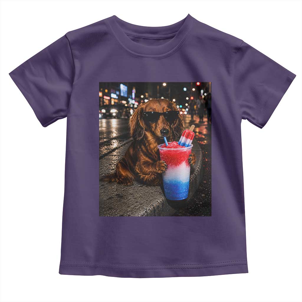 4th Of July Dachshund Drinking Slushie Toddler T Shirt Patriotic 250 Anniversary USA Dog Lovers Funny Meme