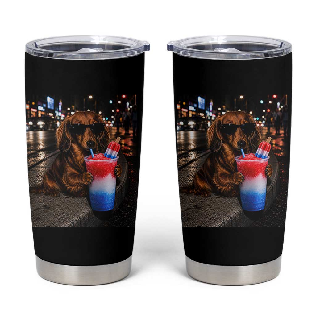 4th Of July Dachshund Drinking Slushie Tumbler Cup Patriotic 250 Anniversary USA Dog Lovers Funny Meme