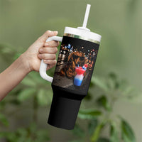 4th Of July Dachshund Drinking Slushie Tumbler With Handle Patriotic 250 Anniversary USA Dog Lovers Funny Meme