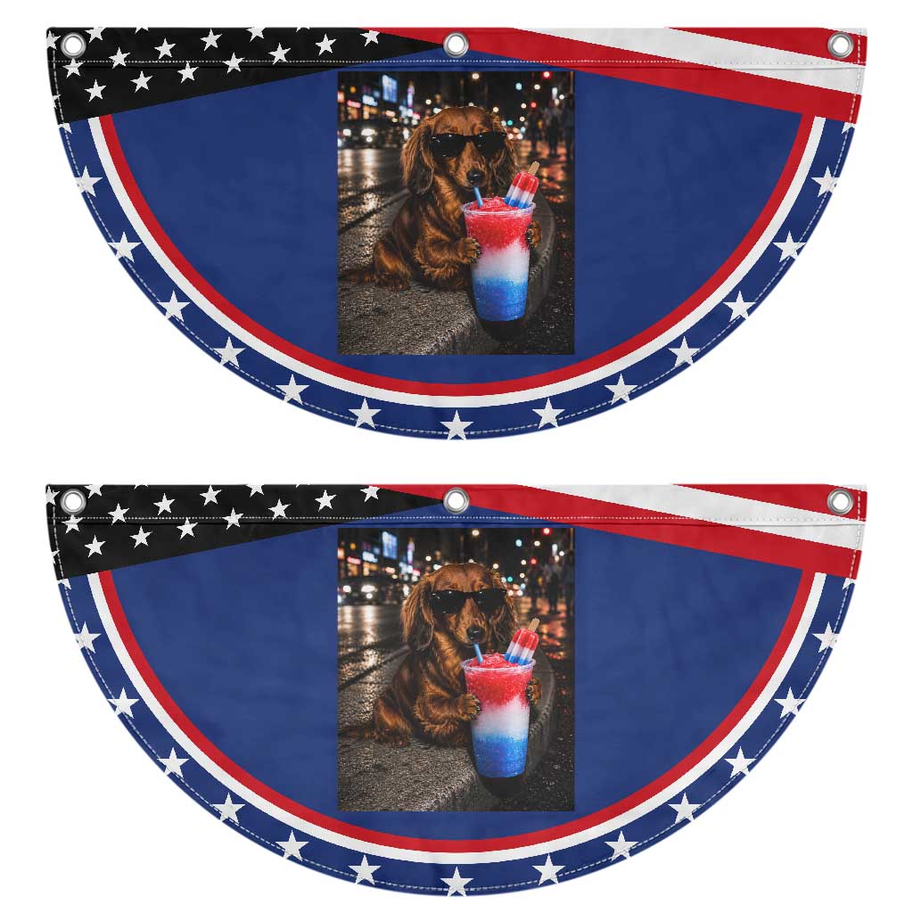 4th Of July Dachshund Drinking Slushie Patriotic Fan Flag 250 Anniversary USA Dog Lovers Funny Meme