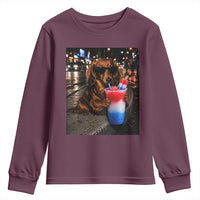 4th Of July Dachshund Drinking Slushie Youth Sweatshirt Patriotic 250 Anniversary USA Dog Lovers Funny Meme