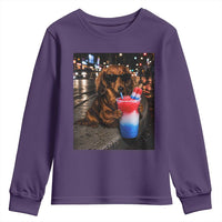4th Of July Dachshund Drinking Slushie Youth Sweatshirt Patriotic 250 Anniversary USA Dog Lovers Funny Meme