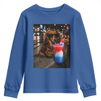 4th Of July Dachshund Drinking Slushie Youth Sweatshirt Patriotic 250 Anniversary USA Dog Lovers Funny Meme