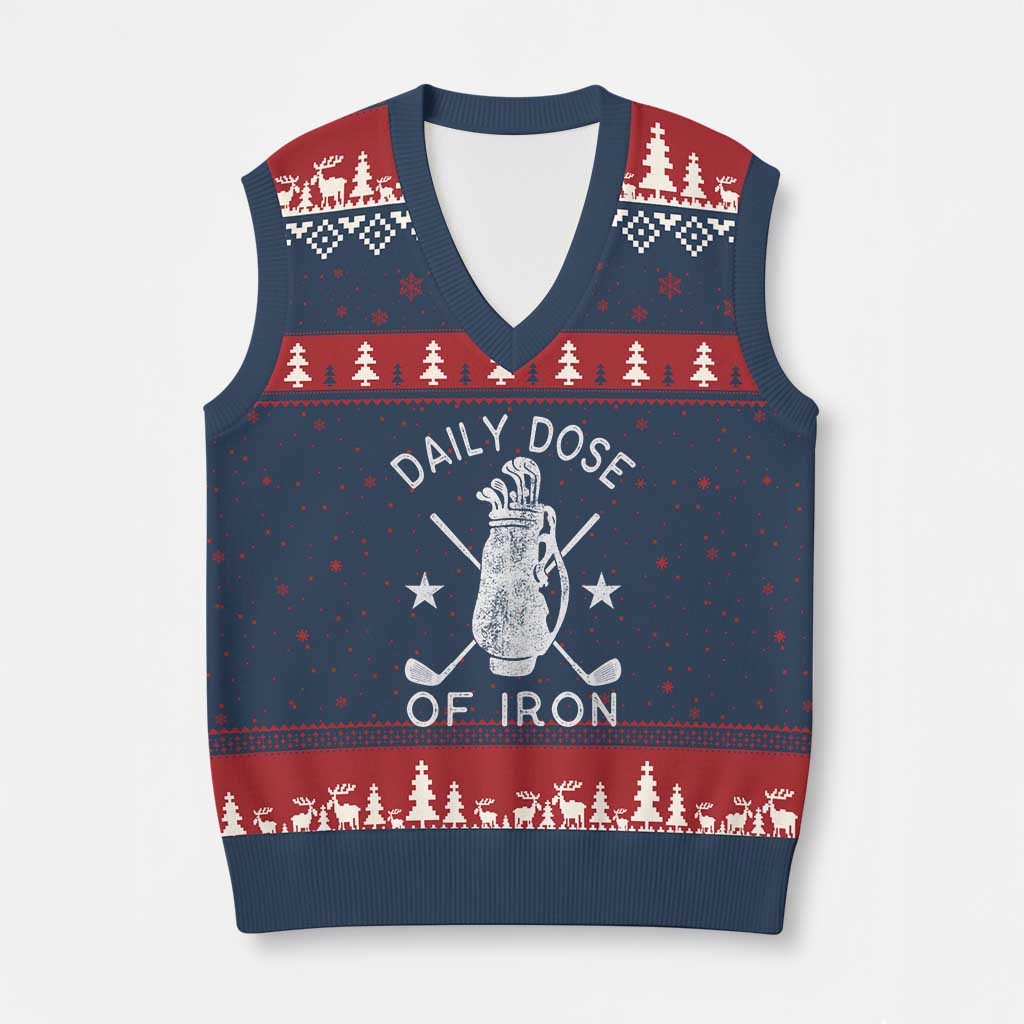 Funny Golfer V-Neck Knit Sweater Vest Daily Dose of Iron Golf