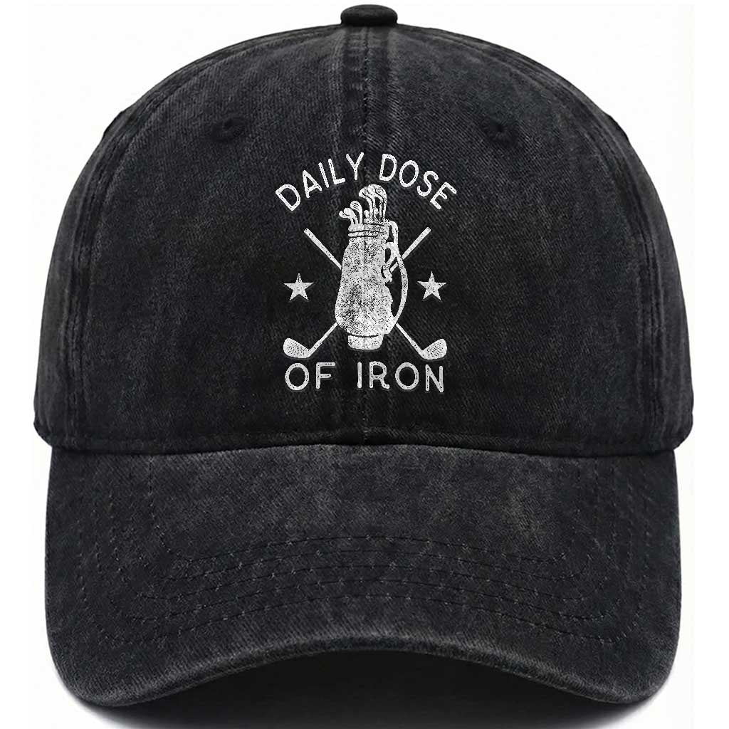 Funny Golfer Washed Cotton Baseball Cap Daily Dose of Iron Golf