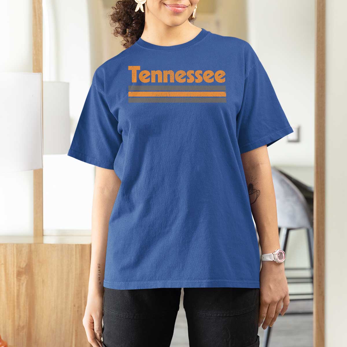 Vintage Tennessee T Shirt For Women Retro Classic TN Orange Print Retro Three Stripe