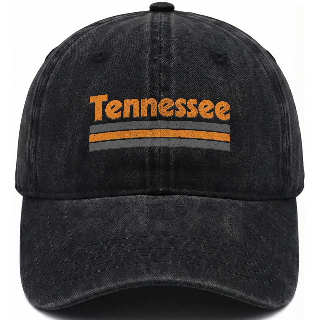Vintage Tennessee Washed Cotton Baseball Cap Retro Classic TN Orange Print Retro Three Stripe