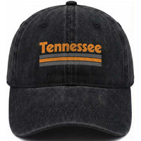 Vintage Tennessee Washed Cotton Baseball Cap Retro Classic TN Orange Print Retro Three Stripe
