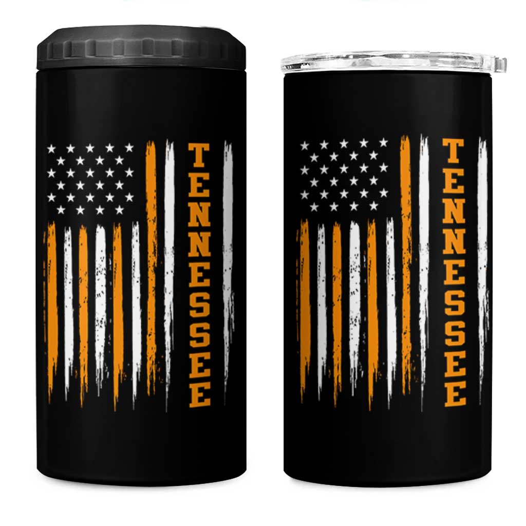 Vintage Tennessee 4 in 1 Can Cooler Tumbler Retro Classic TN Orange Print Retro American Flag