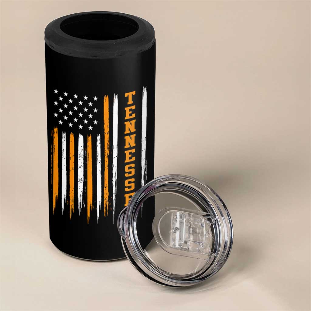 Vintage Tennessee 4 in 1 Can Cooler Tumbler Retro Classic TN Orange Print Retro American Flag