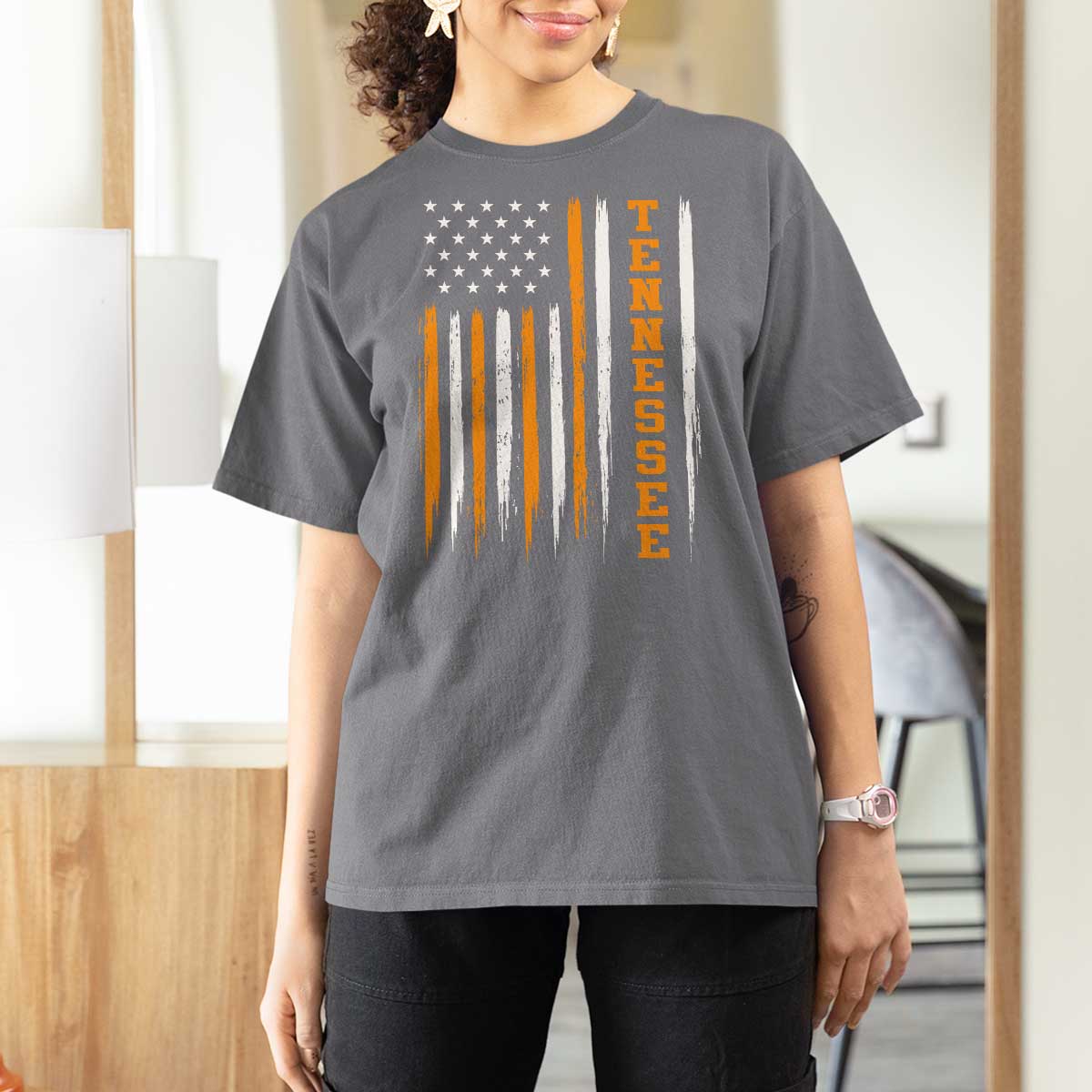 Vintage Tennessee T Shirt For Women Retro Classic TN Orange Print Retro American Flag