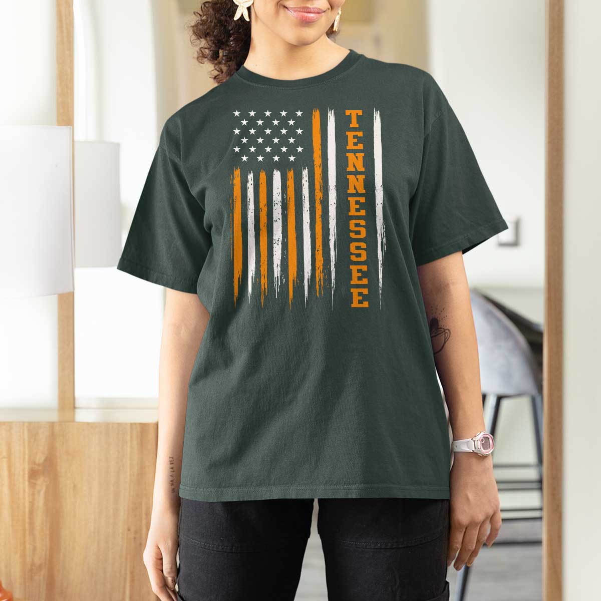 Vintage Tennessee T Shirt For Women Retro Classic TN Orange Print Retro American Flag