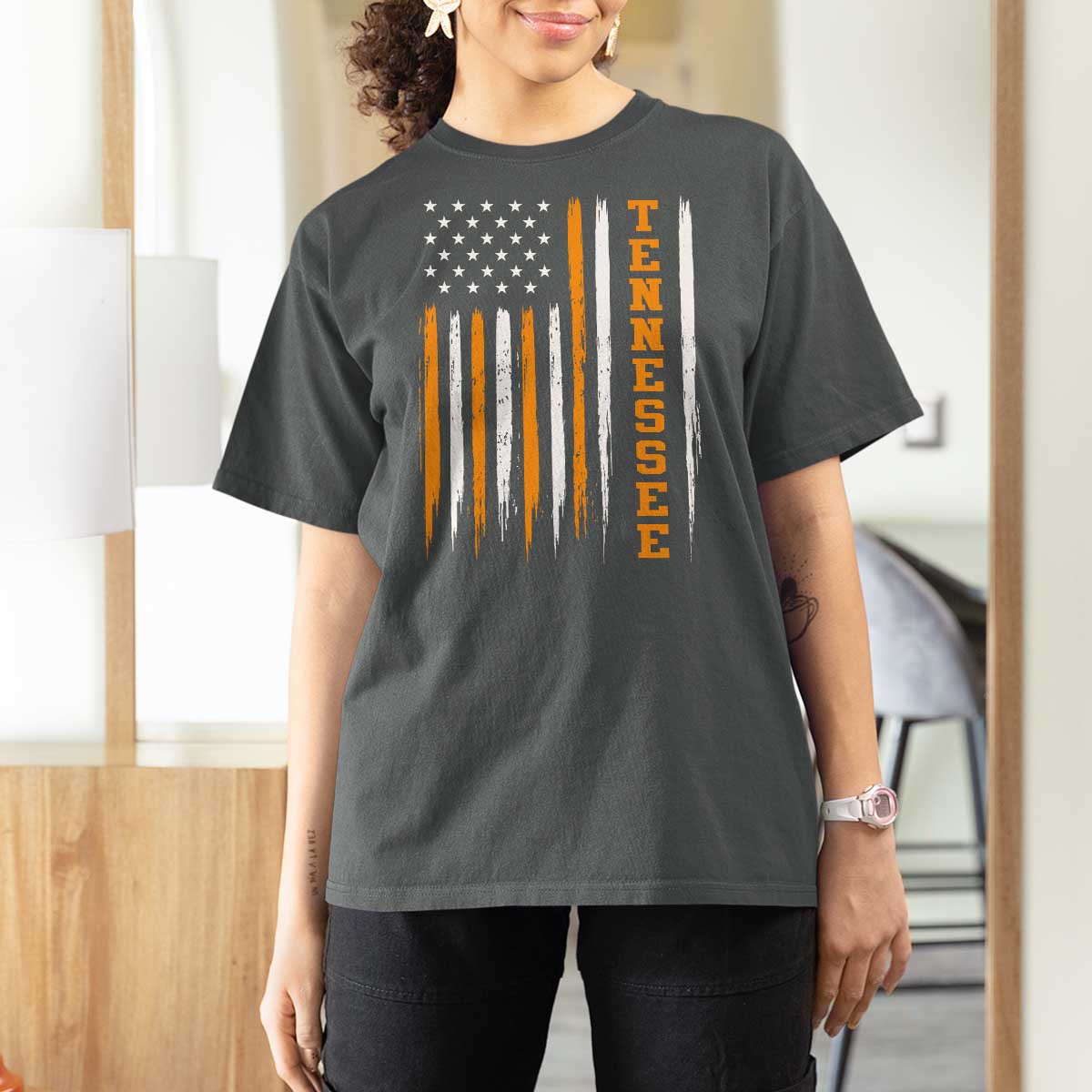 Vintage Tennessee T Shirt For Women Retro Classic TN Orange Print Retro American Flag