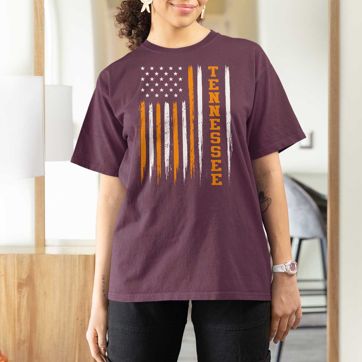 Vintage Tennessee T Shirt For Women Retro Classic TN Orange Print Retro American Flag