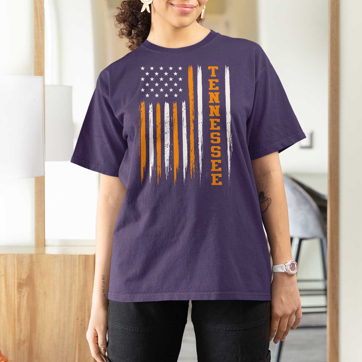 Vintage Tennessee T Shirt For Women Retro Classic TN Orange Print Retro American Flag