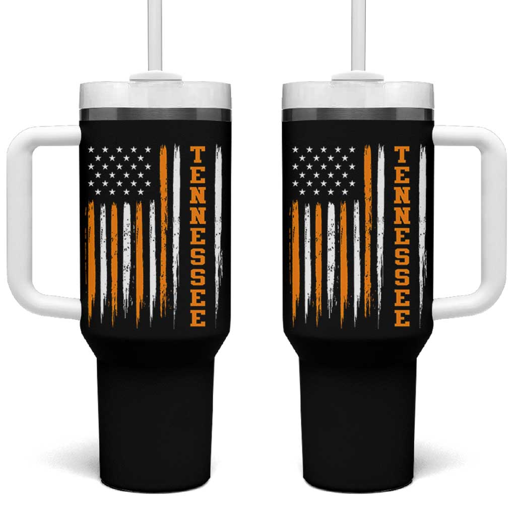 Vintage Tennessee Tumbler With Handle Retro Classic TN Orange Print Retro American Flag