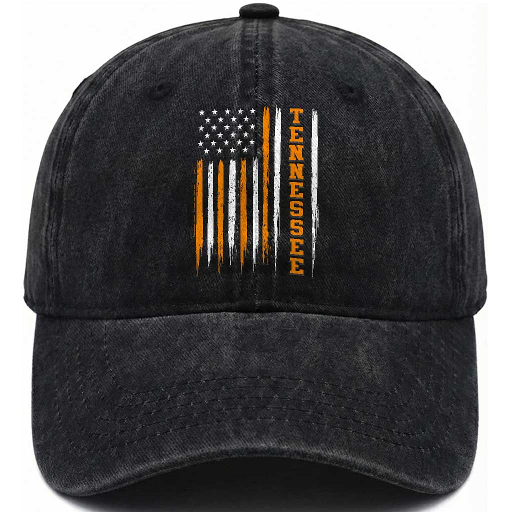 Vintage Tennessee Washed Cotton Baseball Cap Retro Classic TN Orange Print Retro American Flag
