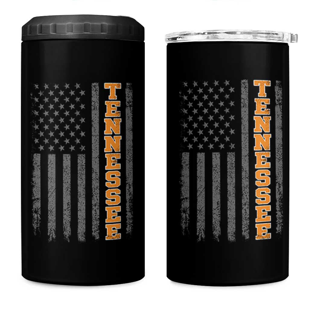 Vintage Tennessee 4 in 1 Can Cooler Tumbler Retro Orange TN American Flag Patriotic US State
