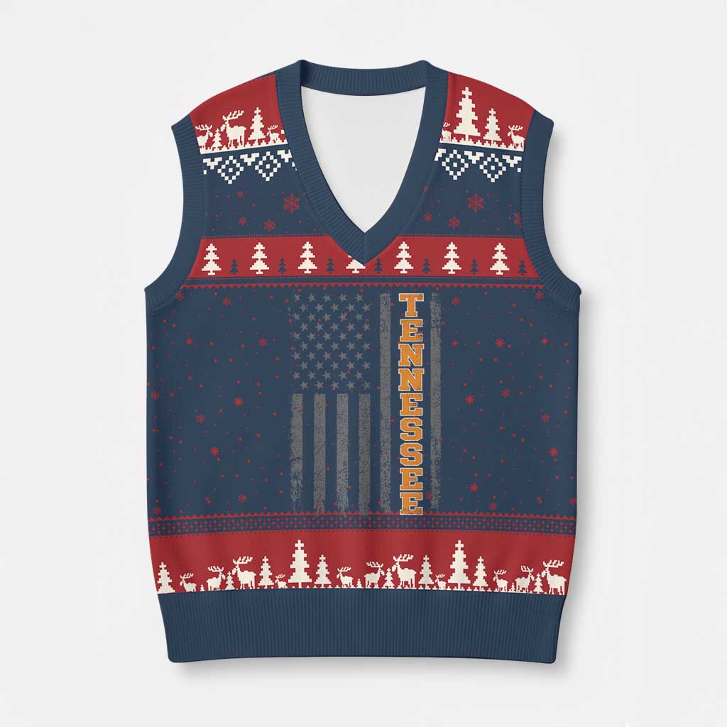 Vintage Tennessee V-Neck Knit Sweater Vest Retro Orange TN American Flag Patriotic US State