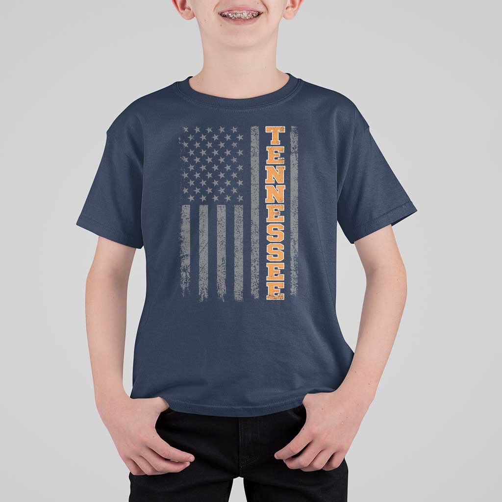 Vintage Tennessee T Shirt For Kid Retro Orange TN American Flag Patriotic US State