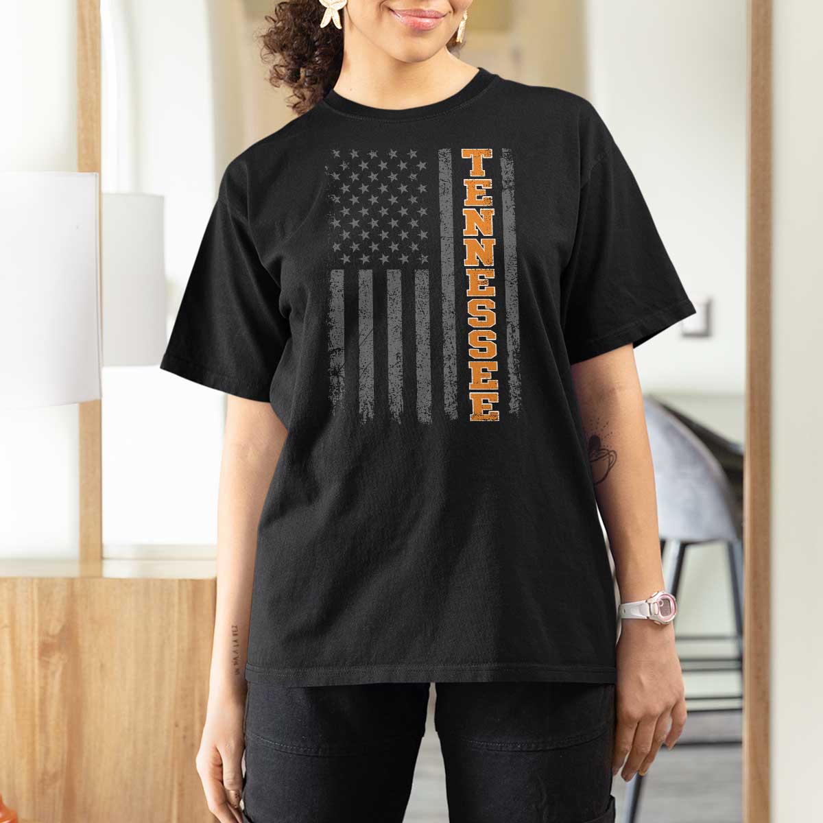 Vintage Tennessee T Shirt For Women Retro Orange TN American Flag Patriotic US State