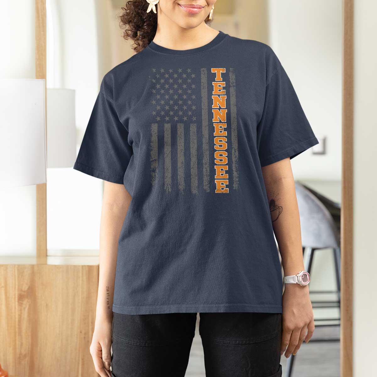 Vintage Tennessee T Shirt For Women Retro Orange TN American Flag Patriotic US State