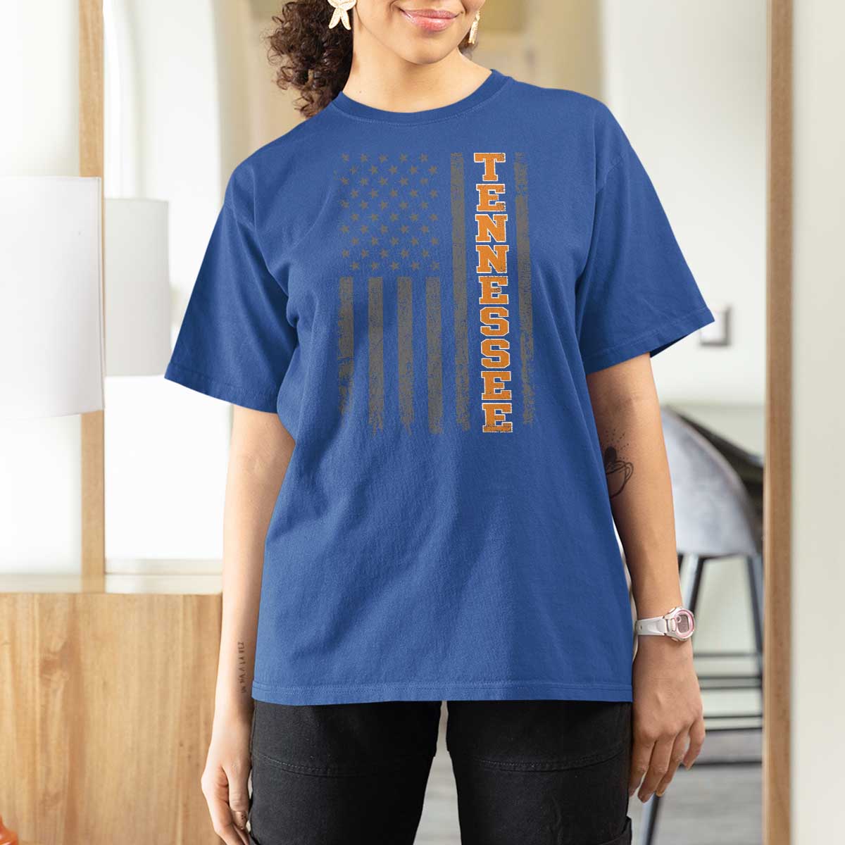 Vintage Tennessee T Shirt For Women Retro Orange TN American Flag Patriotic US State