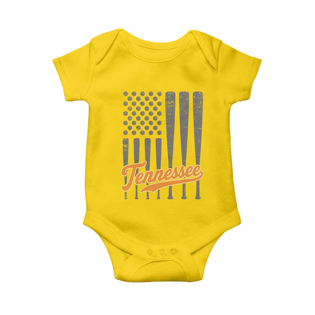 Vintage Tennessee Baby Onesie Retro Classic TN Orange Print Retro Baseball American US Flag TS10