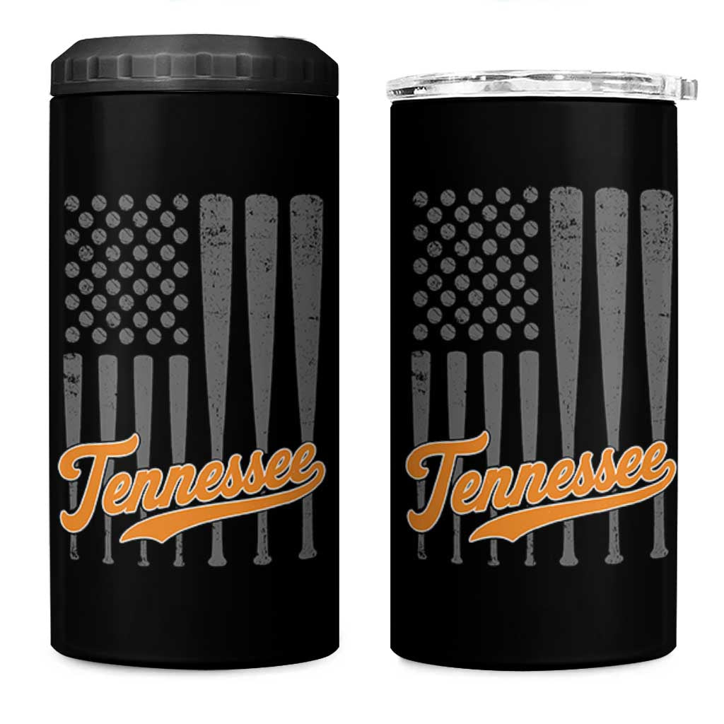 Vintage Tennessee 4 in 1 Can Cooler Tumbler Retro Classic TN Orange Print Retro Baseball American US Flag
