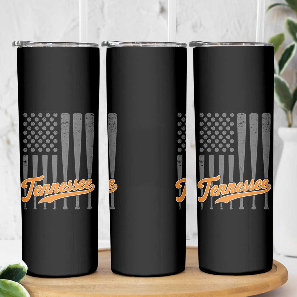 Vintage Tennessee Skinny Tumbler Retro Classic TN Orange Print Retro Baseball American US Flag