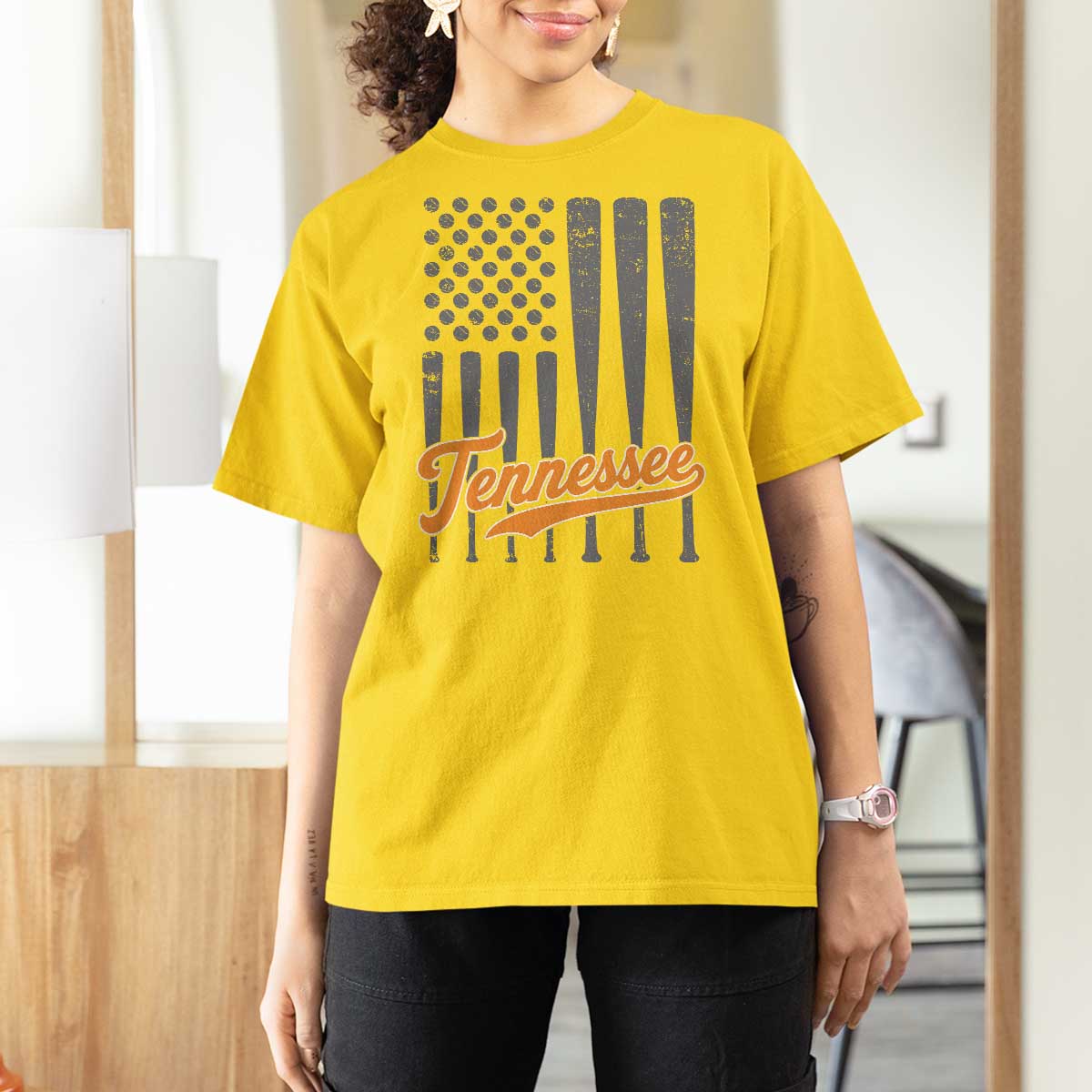 Vintage Tennessee T Shirt For Women Retro Classic TN Orange Print Retro Baseball American US Flag TS10