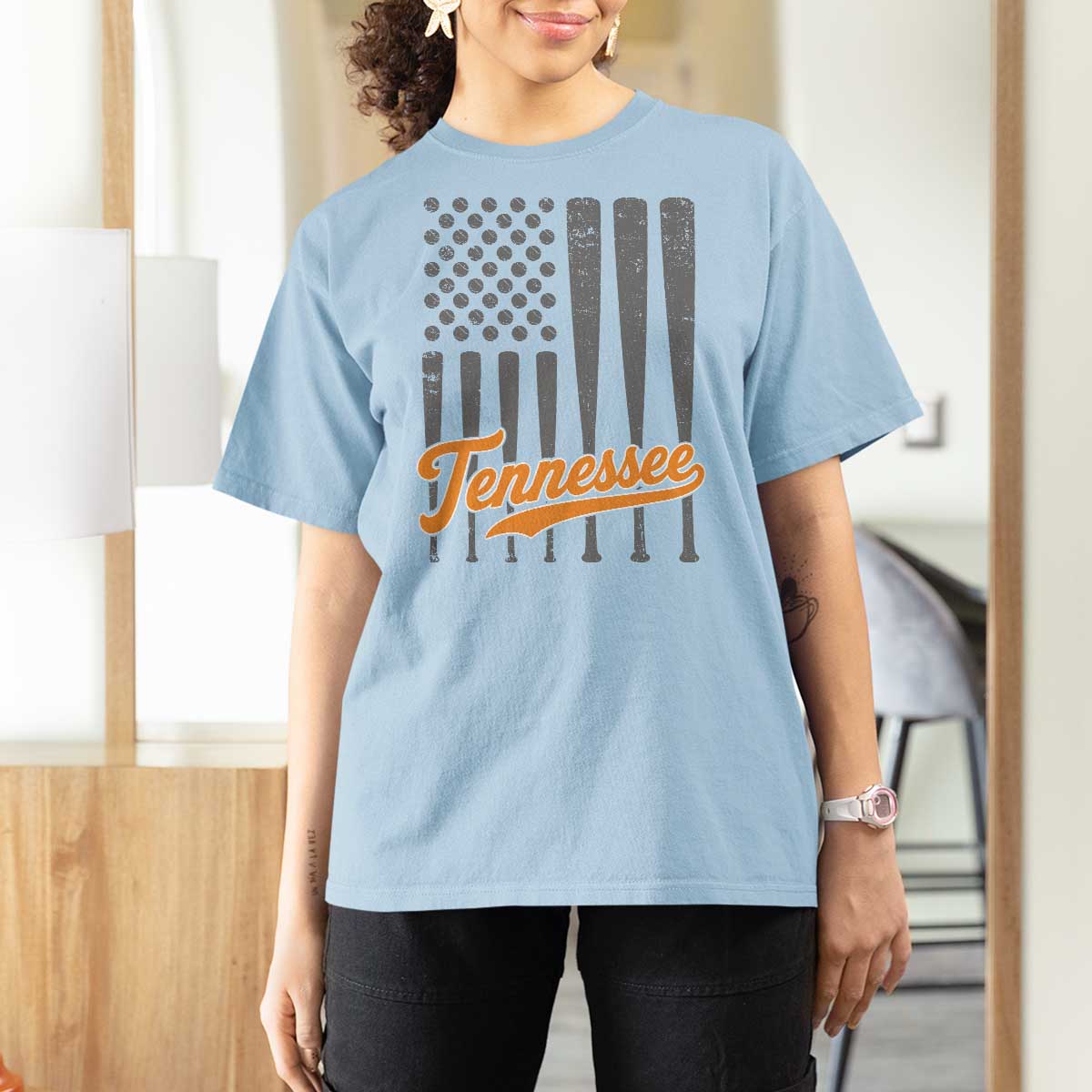Vintage Tennessee T Shirt For Women Retro Classic TN Orange Print Retro Baseball American US Flag