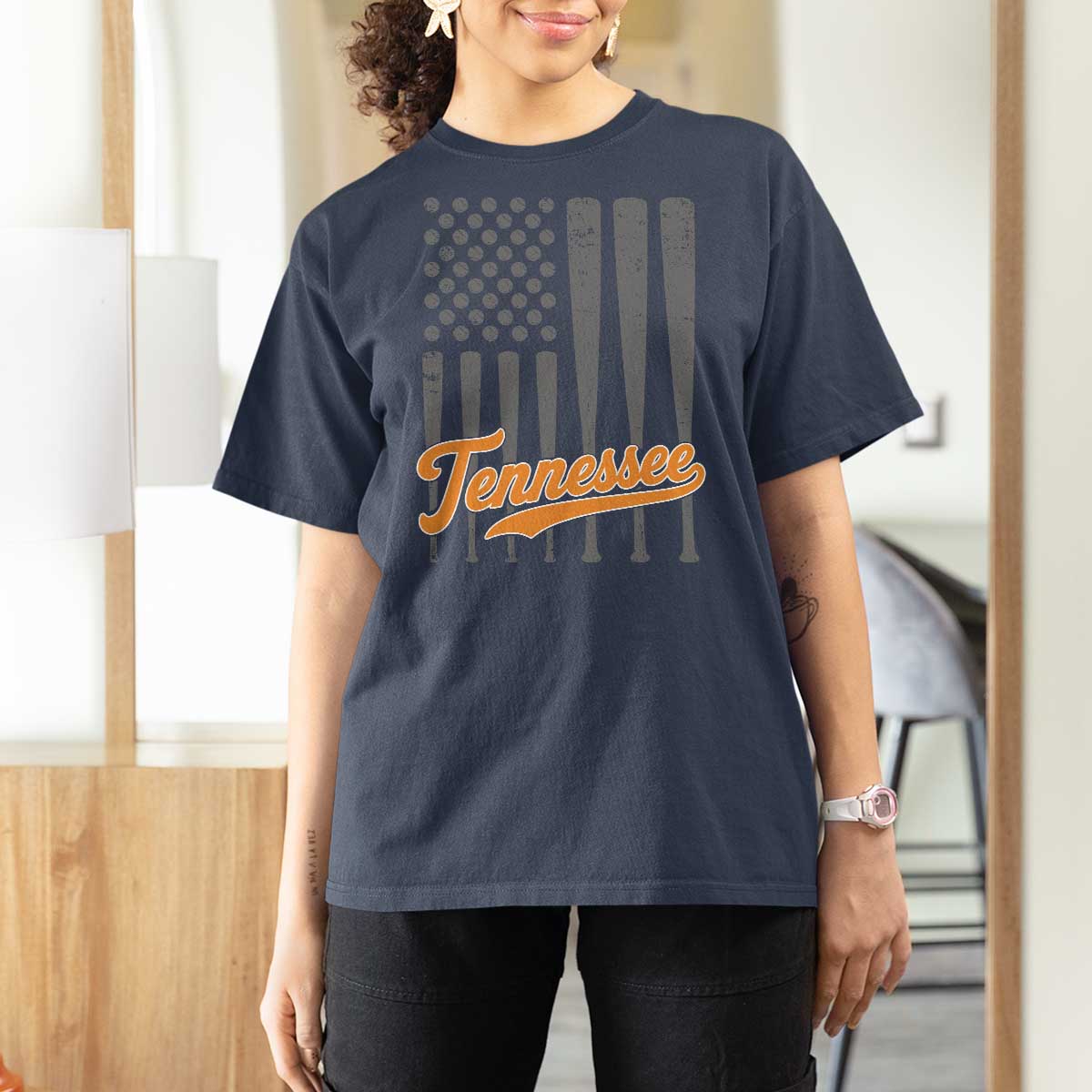 Vintage Tennessee T Shirt For Women Retro Classic TN Orange Print Retro Baseball American US Flag