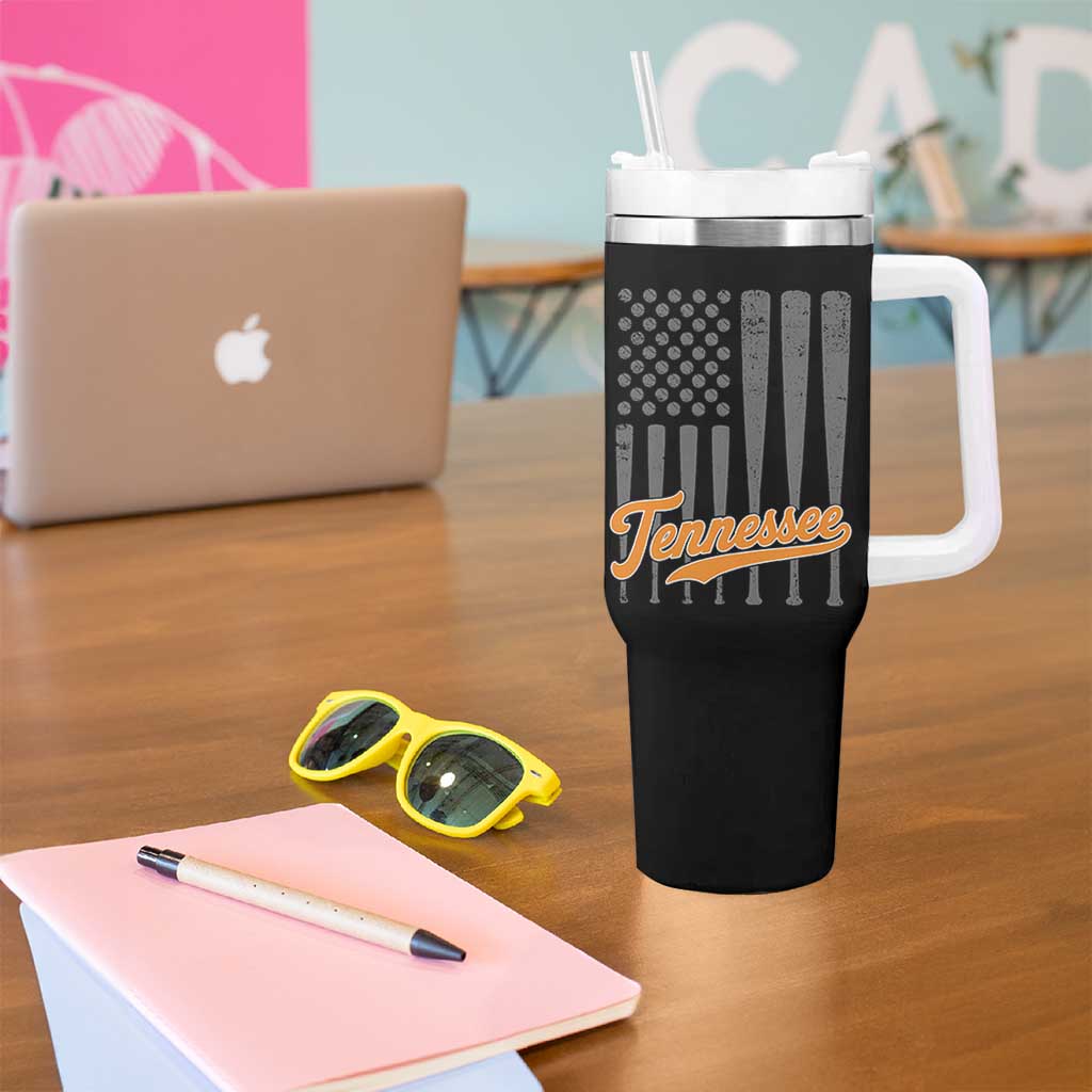 Vintage Tennessee Tumbler With Handle Retro Classic TN Orange Print Retro Baseball American US Flag