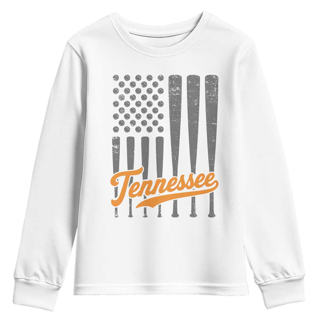 Vintage Tennessee Youth Sweatshirt Retro Classic TN Orange Print Retro Baseball American US Flag