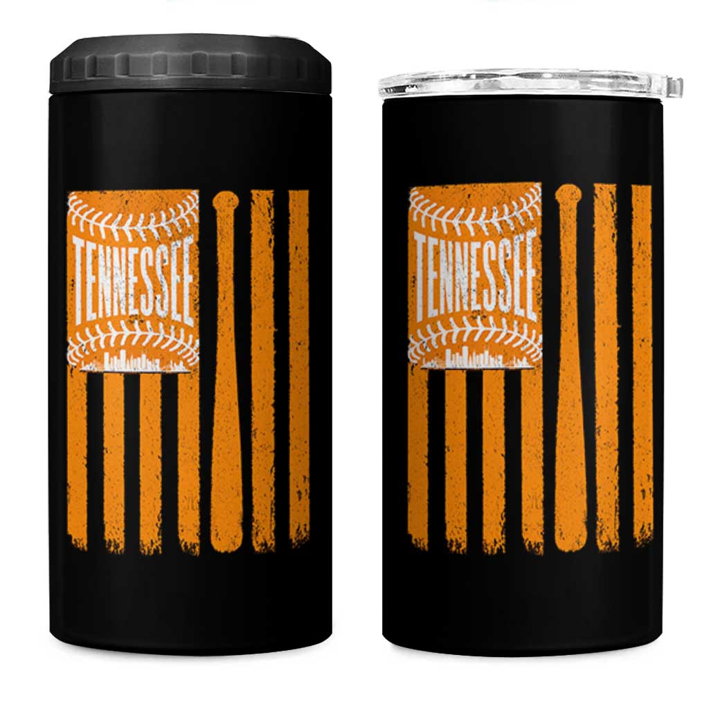 Vintage Tennessee 4 in 1 Can Cooler Tumbler Retro Classic TN Orange Retro Baseball American US Flag