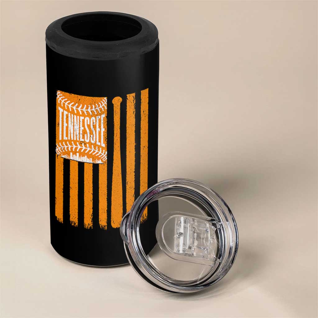 Vintage Tennessee 4 in 1 Can Cooler Tumbler Retro Classic TN Orange Retro Baseball American US Flag
