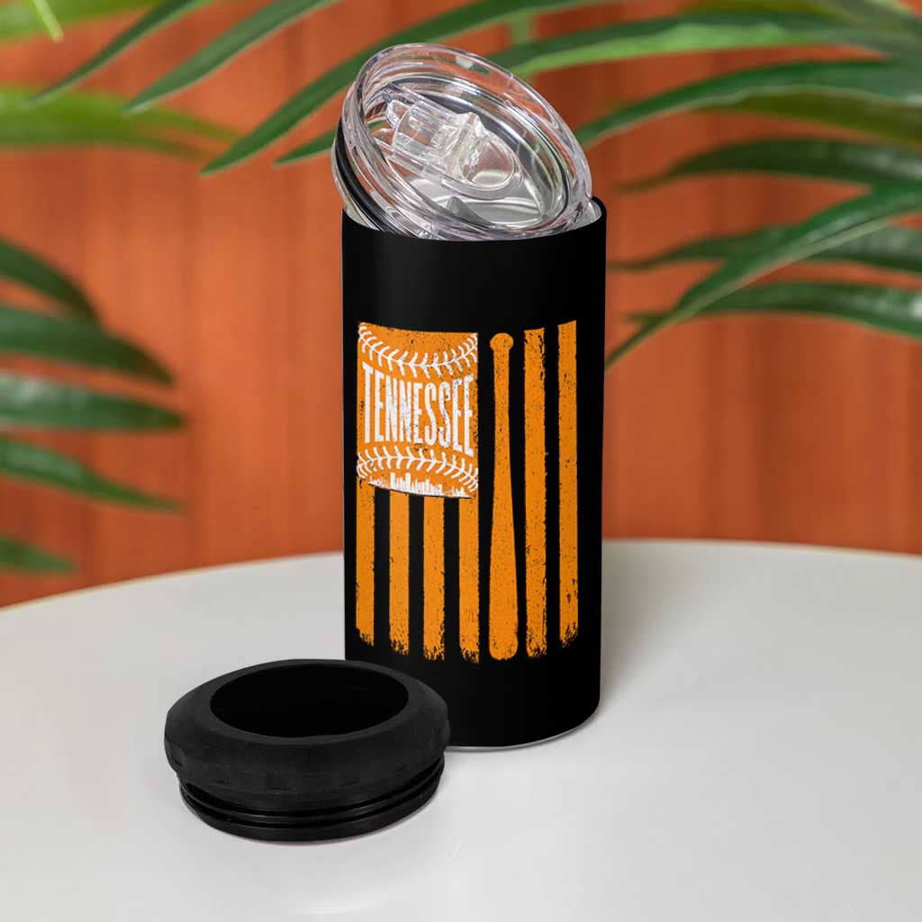 Vintage Tennessee 4 in 1 Can Cooler Tumbler Retro Classic TN Orange Retro Baseball American US Flag