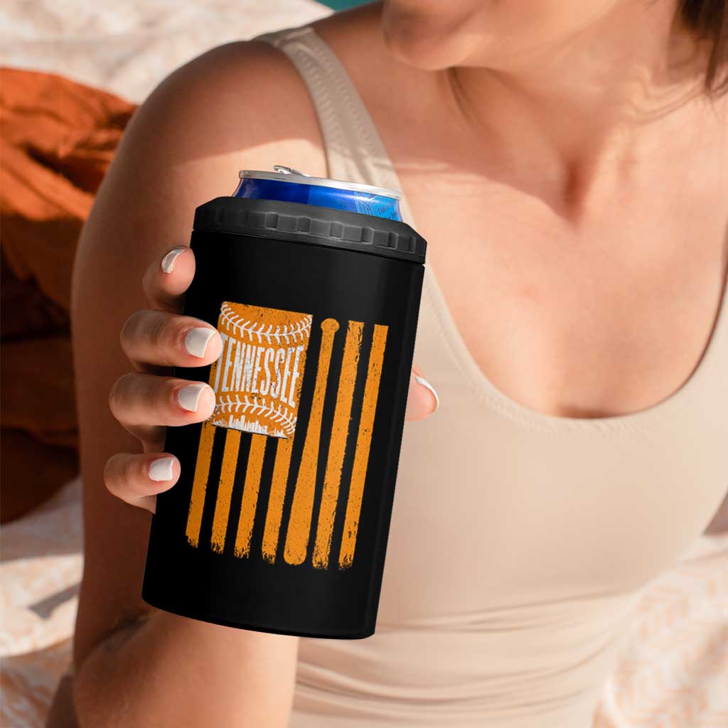 Vintage Tennessee 4 in 1 Can Cooler Tumbler Retro Classic TN Orange Retro Baseball American US Flag