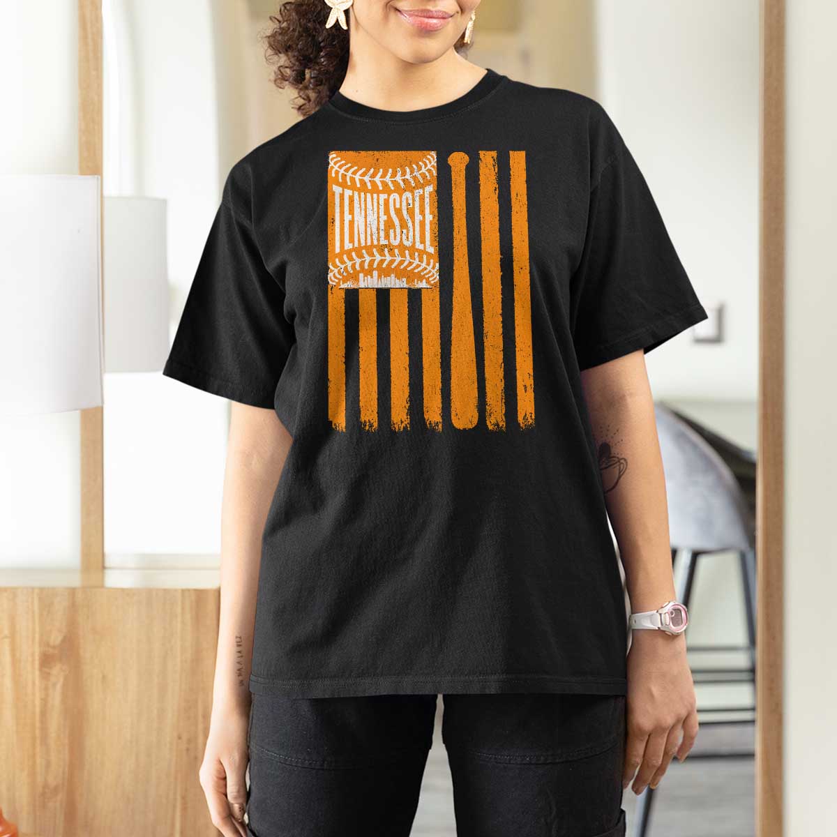 Vintage Tennessee T Shirt For Women Retro Classic TN Orange Retro Baseball American US Flag