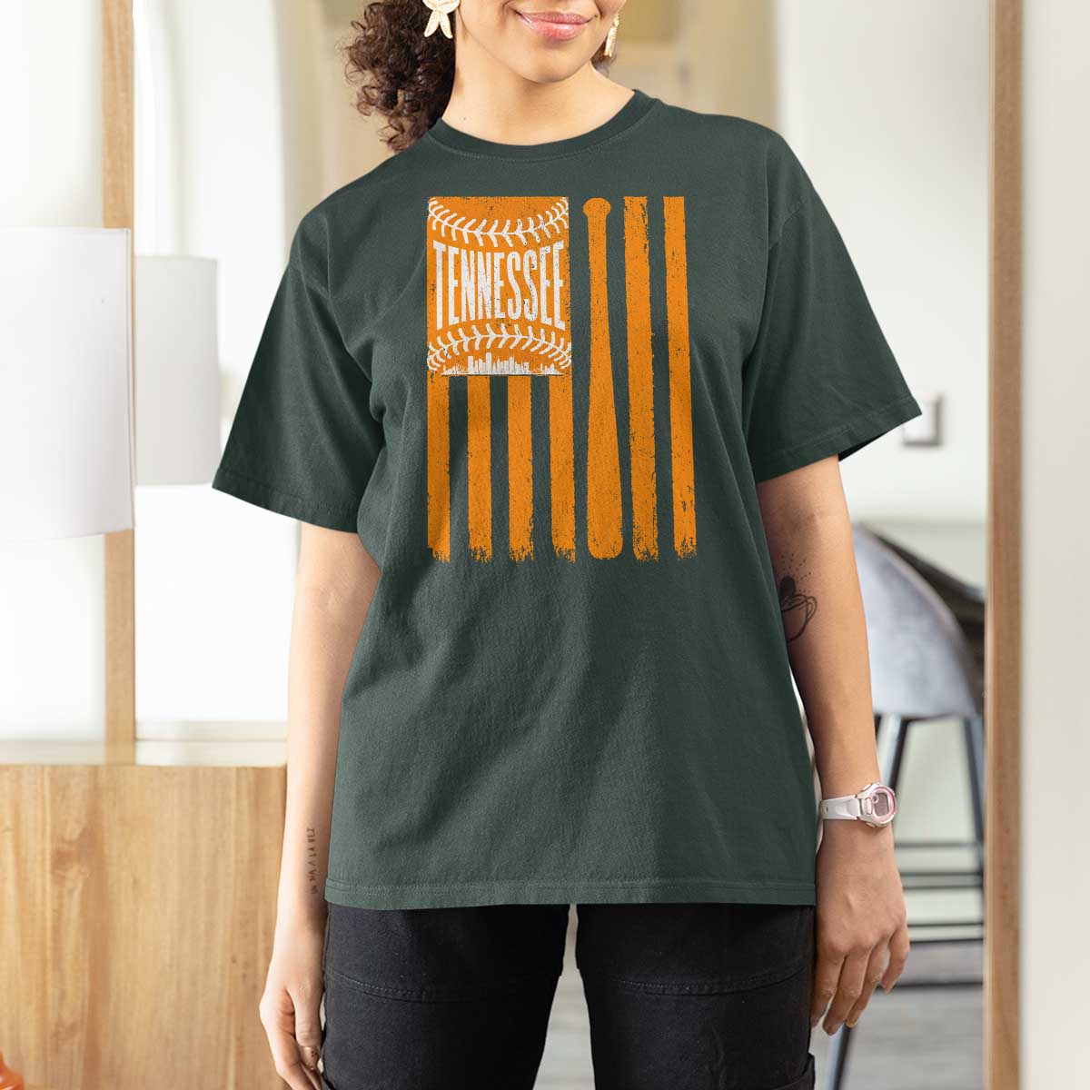 Vintage Tennessee T Shirt For Women Retro Classic TN Orange Retro Baseball American US Flag