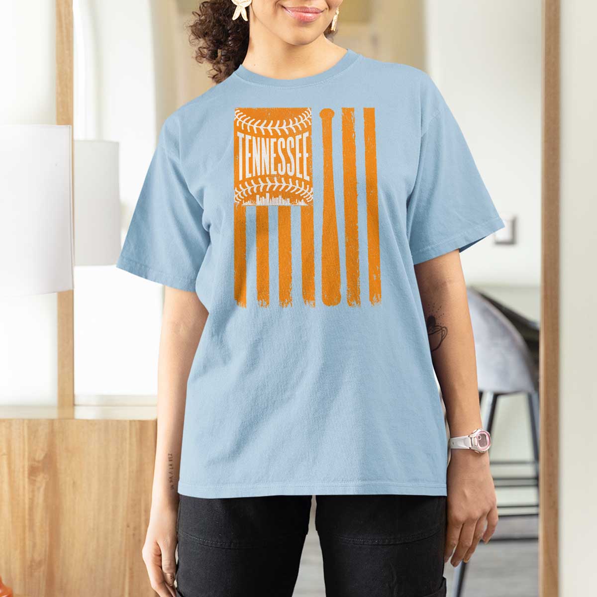Vintage Tennessee T Shirt For Women Retro Classic TN Orange Retro Baseball American US Flag
