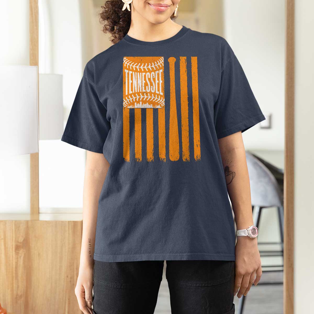 Vintage Tennessee T Shirt For Women Retro Classic TN Orange Retro Baseball American US Flag