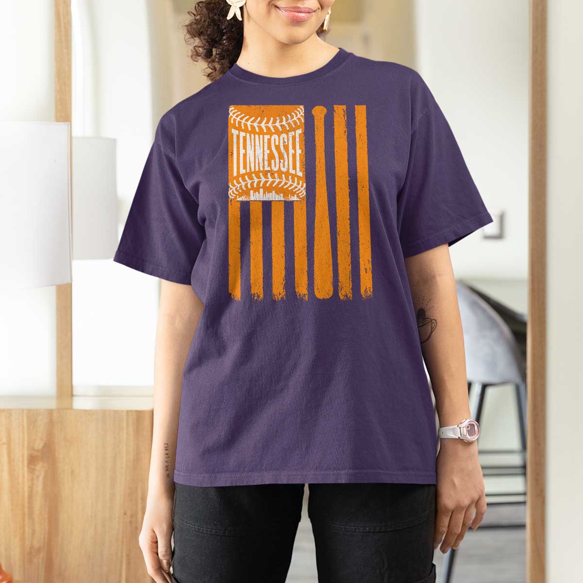 Vintage Tennessee T Shirt For Women Retro Classic TN Orange Retro Baseball American US Flag